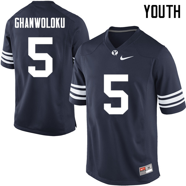 Youth #5 Dayan Ghanwoloku BYU Cougars College Football Jerseys Sale-Navy